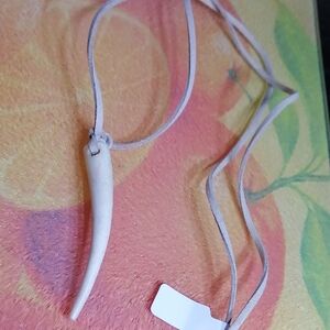 White Bone Horn Pendant Necklace on Tan Suede Cord